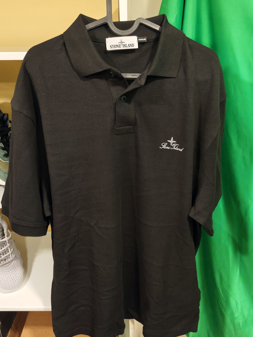 Stone Island Black Short-Sleeve Polo with Embroidered Logo
